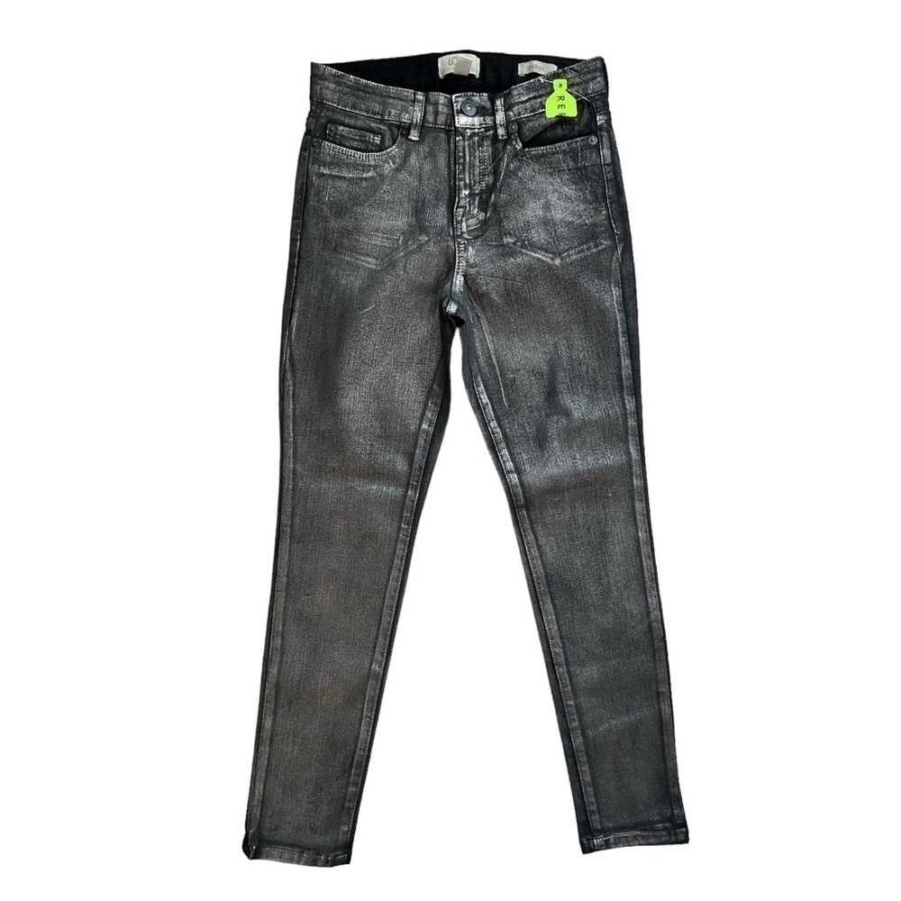 New LOGO By Lori Goldstein Metallic Foil Coated Skinny Jeans in Pewter | 0P